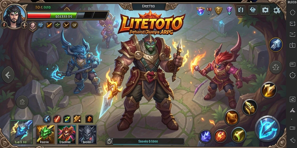 Screenshot gameplay LITETOTO menampilkan pertarungan mendebarkan di dunia fantasi.