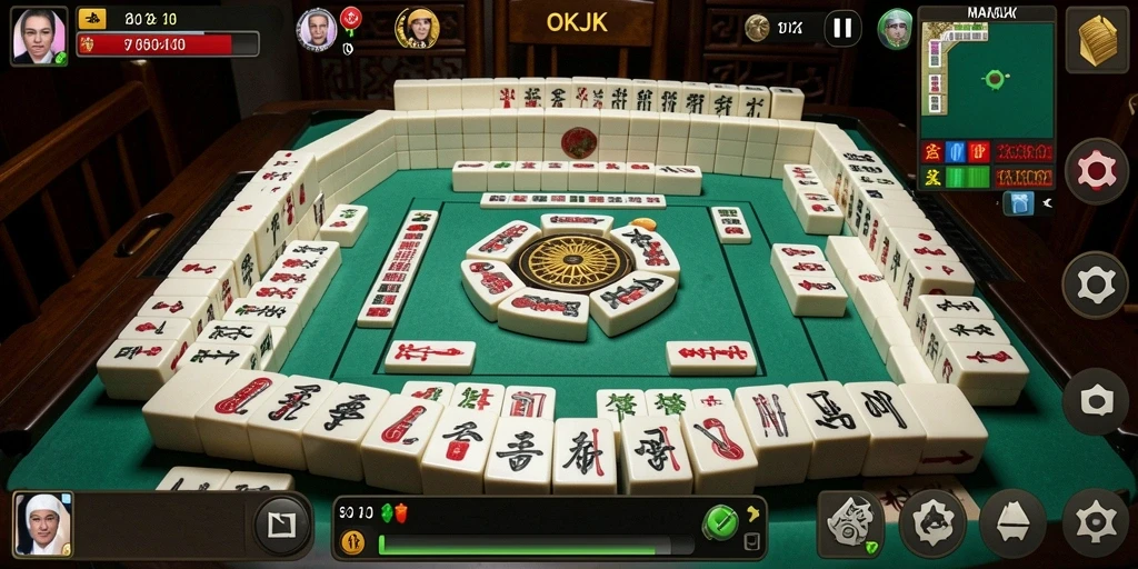 Tampilan gameplay seru di OKJK dengan desain ubin Mahjong menarik.