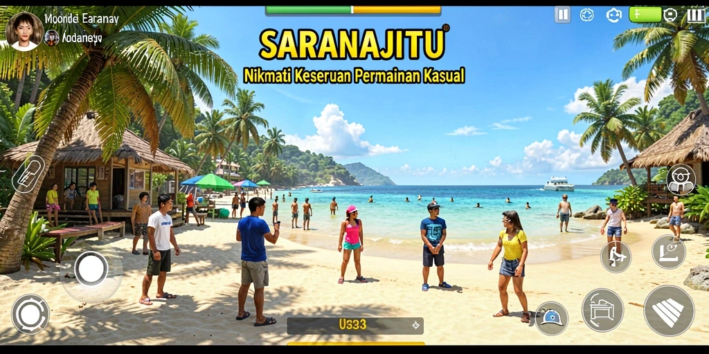 Screenshot menunjukkan gameplay menarik SARANAJITU dengan desain yang cerah.
