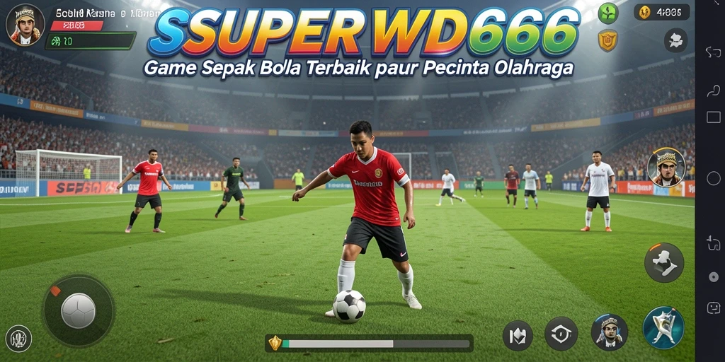 Screenshot utama SUPERWD666 menampilkan aksi pertandingan sepak bola yang intens.