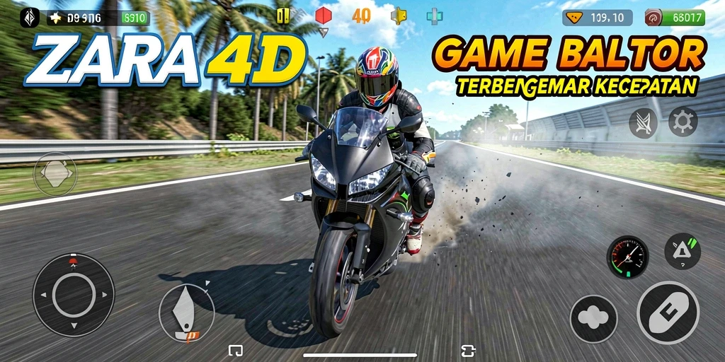 Screenshot gameplay ZARA4D yang menampilkan aksi balap motor cepat.
